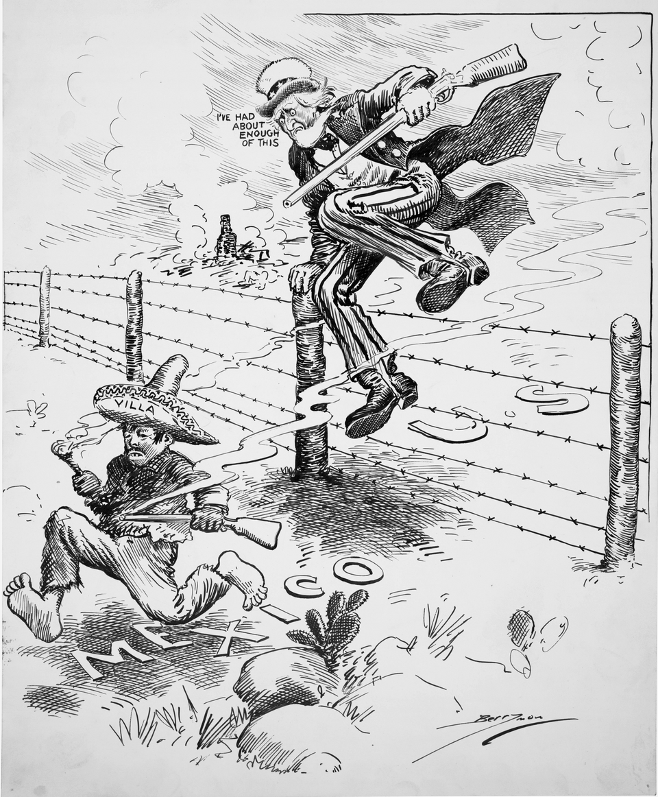 Strýko Sam naháňa Pancha Villu, ktorý sa 9. marca 1916 odvážil prepadnúť Columbus v Novom Mexiku.