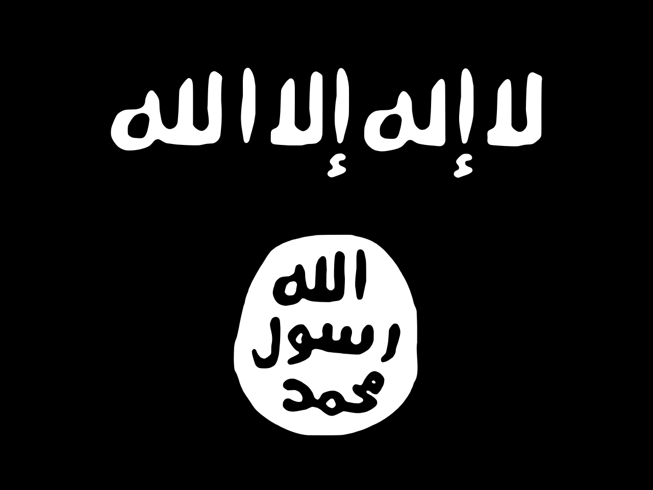 Vlajka Islamského štátu, ktorý sa aj v drsnom prostredí Stredného východu dokáyal presláviť svojou krutosťou. © Wikimedia.org