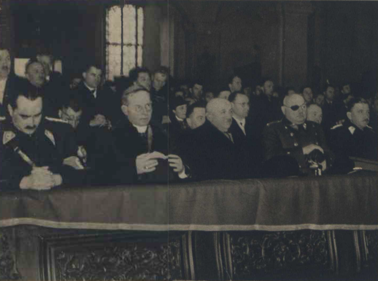 Vojtaššák s veliteľom Hlinkových gárd Karolom Sidorom, predsedom vlády Č-SR Rudolfom Beranom, ministrom národnej obrany gen. Syrovým a ministrom P. Teplanským, 18. január 1939. © Wikimedia.org