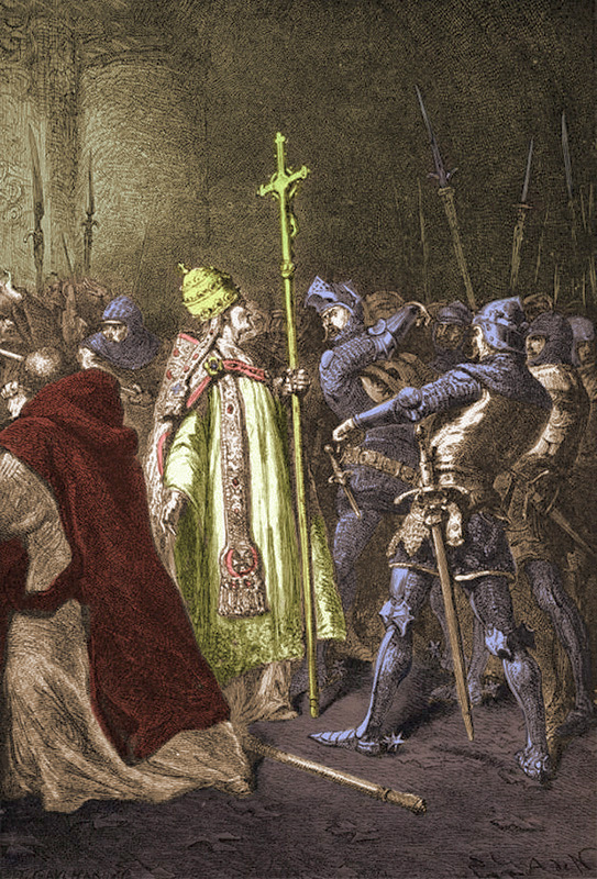 Vyfackanie Bonifáca III. spojencom francúzkeho kráľa, Sciarom Collonom. © Wikimedia.org