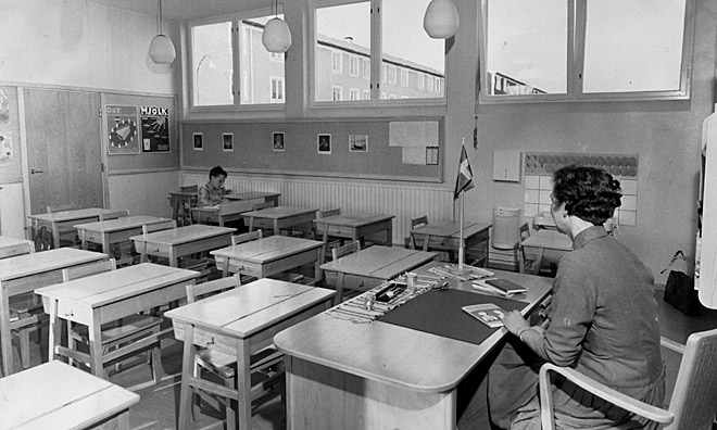 Posledný žiak v švédskej triede v roku 1957, všetci ostatní ležia doma s Ázijskou chrípkou. © Wikimedia.org